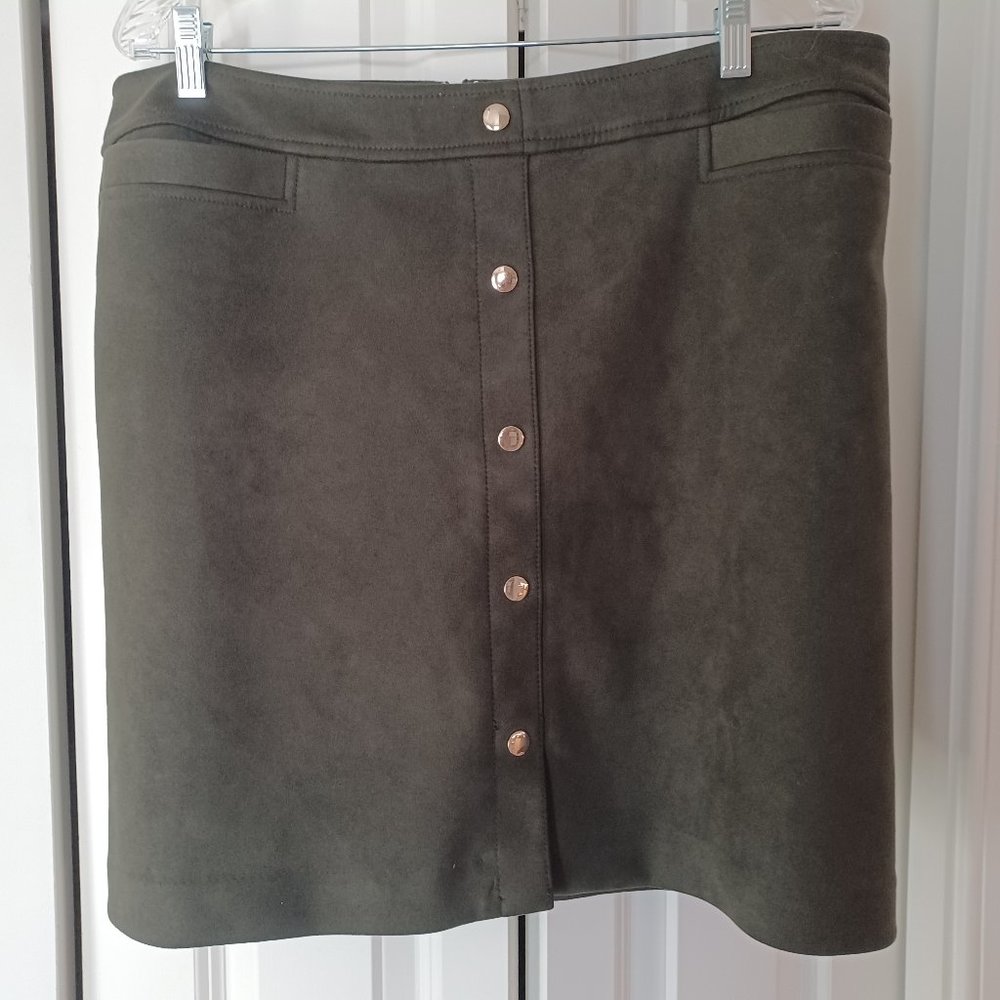 Loft Plus Size 14 Vegan Suede Skirt Moss Green
